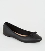 New Look Wide Fit Black Bow Front Ballet Pumps